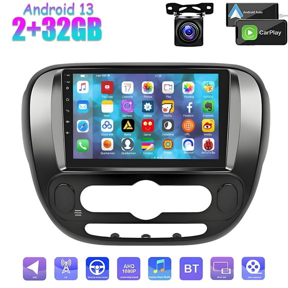 LICHENGTAI Android 13 Car Stereo Radio for Kia Soul 2013-2019 with Wireless Carplay Android Auto, 9-inch Touch Screen Bluetooth Car Audio Receiver Support SWC GPS WiFi Backup Camera