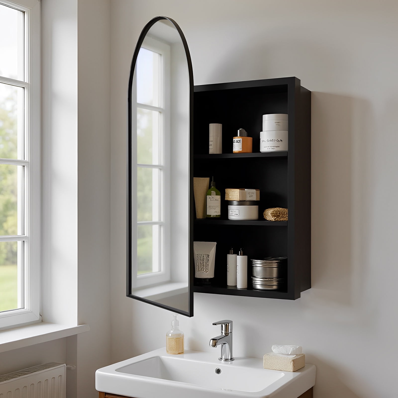 LICHENGTAI Arched Bathroom Medicine Cabinet Mirror with Storage,Surface ...