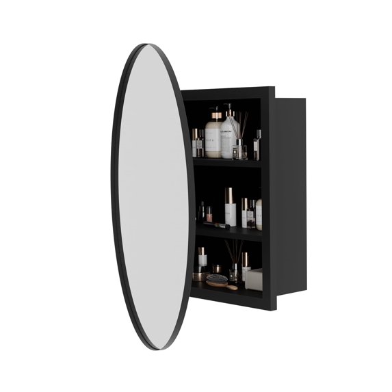 LICHENGTAI Circle Bathroom Medicine Cabinet Mirror with Storage,Surface ...