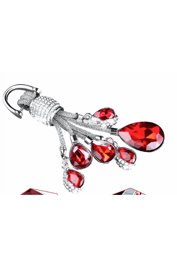 Universal Key Chain Ring Red Flaming Rhinestone Crystal Water-drop Diamond Metal Car Home Keychain For Girls Ladies