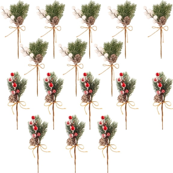 LICI Artificial Christmas Berries Pine Branches Bouquet (16 Count)