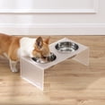 thumbnail image 1 of THE LICKER STORE Keaton 7.5" Medium/Large Modern Acrylic Rectangular Elevated Pet Feeder with 54oz 2-Stainless Steel Bowls, Moon White/Chrome, DBL2001K, 1 of 7