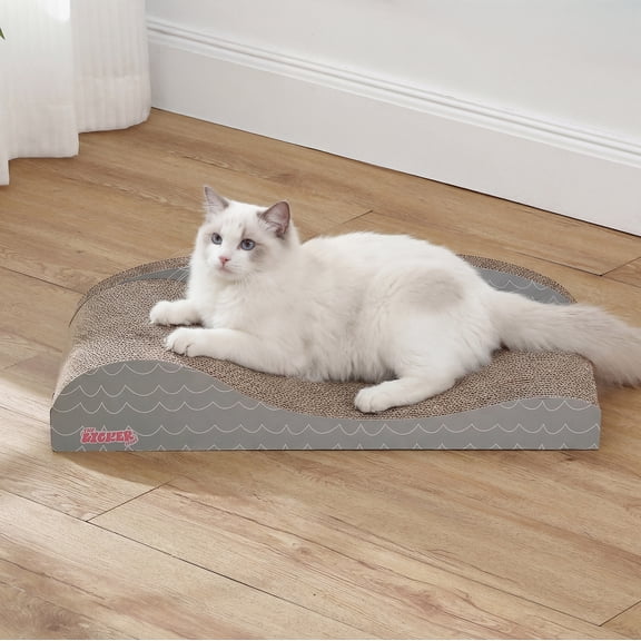 THE LICKER STORE Kokomo 23.75" Coastal Cardboard Lounge Bed Cat Scratcher Sofa for Indoor Pets, Durable Corrugated Furniture Protector with Catnip, Gray CSR1002G
