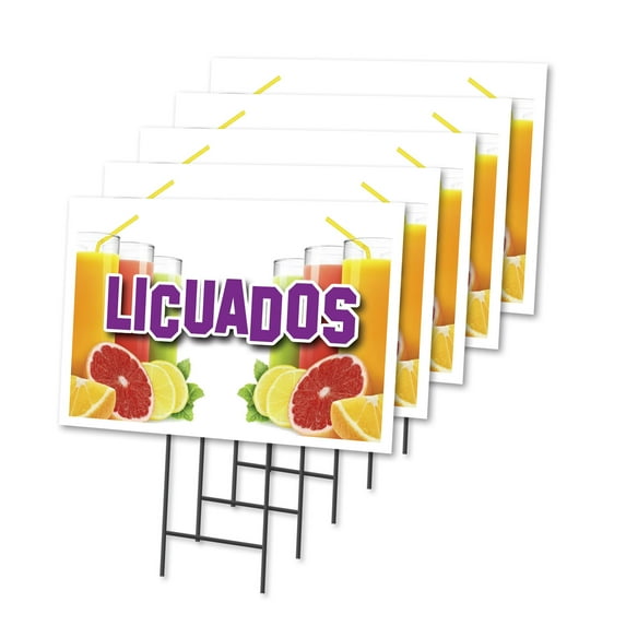 LICUADOS 5 Pack Of 18" x 24" Yard Sign & Stake | Advertise Your Business | Stake Included Image On Both Sides | Made in The USA
