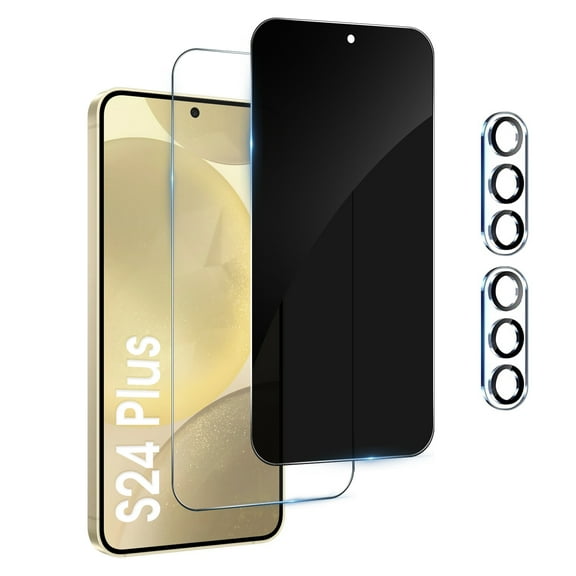LIDAY 2 Pack Screen Protector Compatible with Samsung Galaxy S24 Plus 2 Pack Camera Lens Protector, HD and Privacy Tempered Glass Screen Protector, Sensor Protection