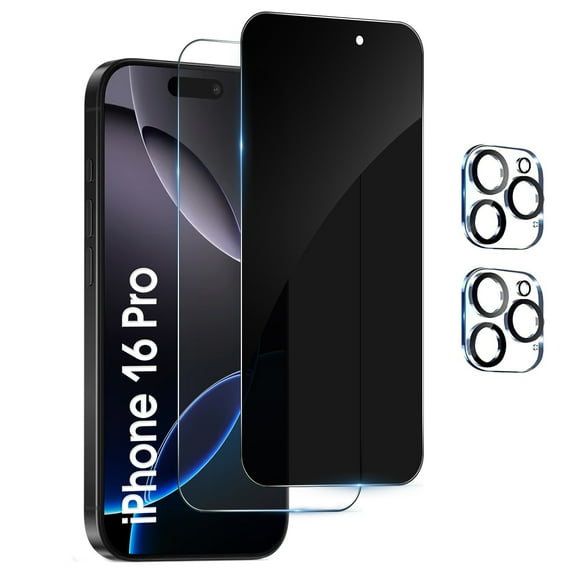 LIDAY 2 Pack Screen Protector Compatible with iPhone 16 Pro + 2 Pack Camera Lens Protector, HD and Privacy Tempered Glass Screen Protector, Sensor Protection