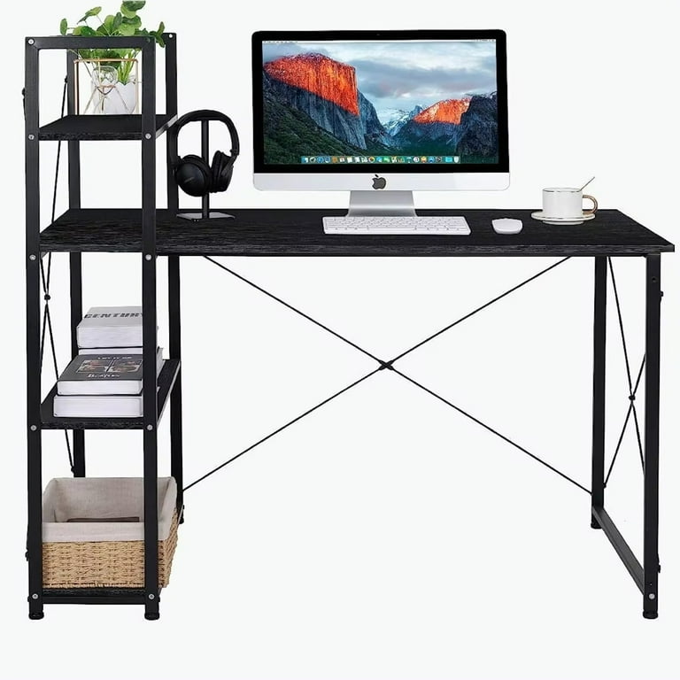 LIDNGLN Modern Compact AOOU Computer Desk with 4 Tier Shelves for Office 47 Study Writing Table Simple Workstation Featuring Reversible Design Walmart