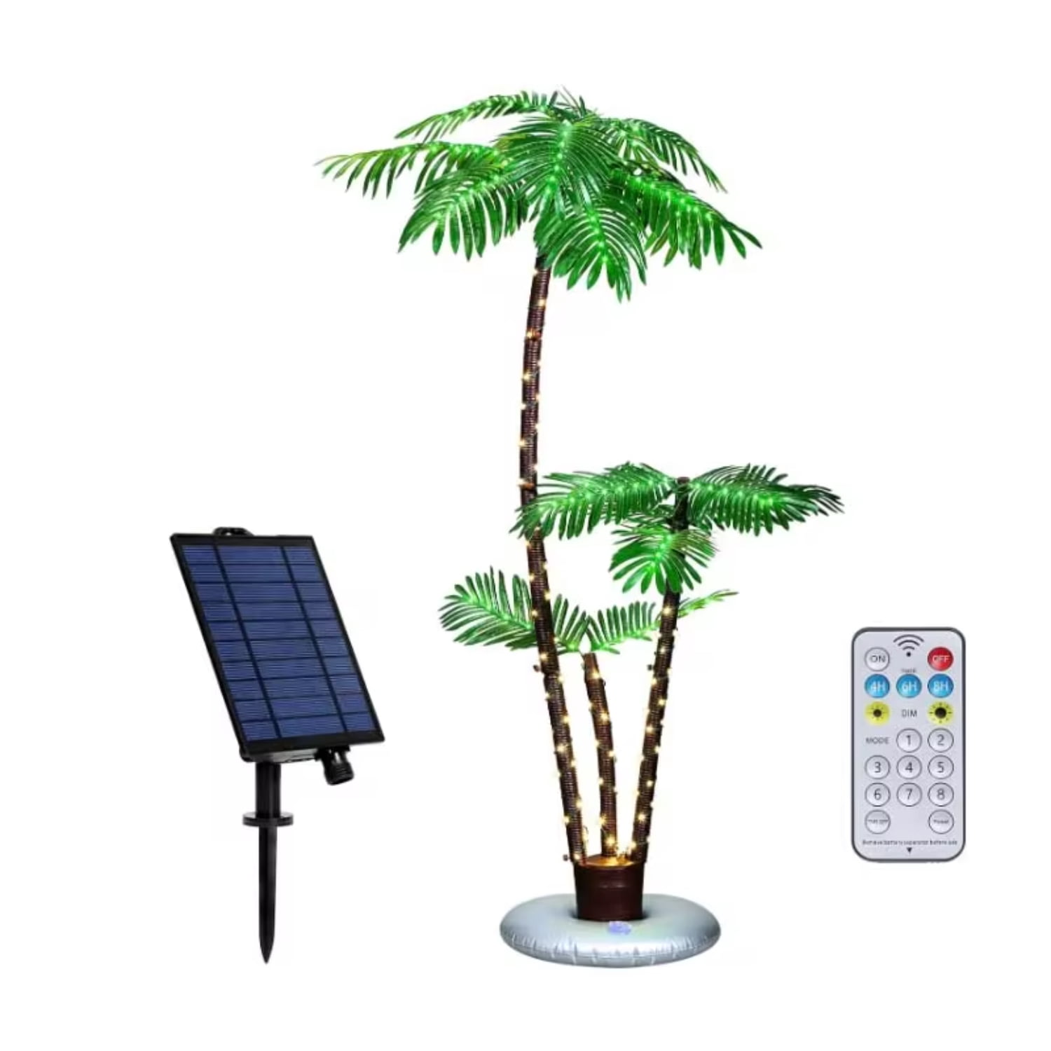 LIDNGLN Solar Lighted 6FT Tropical Tree Fake Plant Outdoor Christmas Tree Decoration with 8 Modes for Patio Pool Yard Light