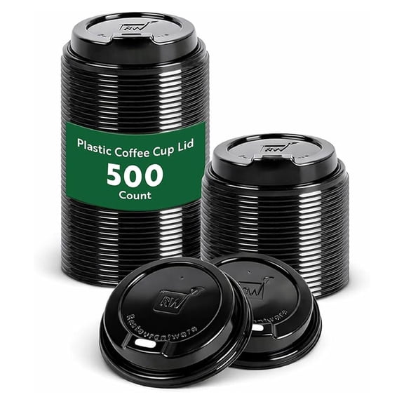 -LIDS ONLY: 500-CT Disposable Black Lid for Coffee and Tea Cups - Fits 8, 12, 16, 20-OZ Cups: Perfect for Coffee Shops, Juice Shops, and Takeout - Recyclable Polystyrene Cup Lid
