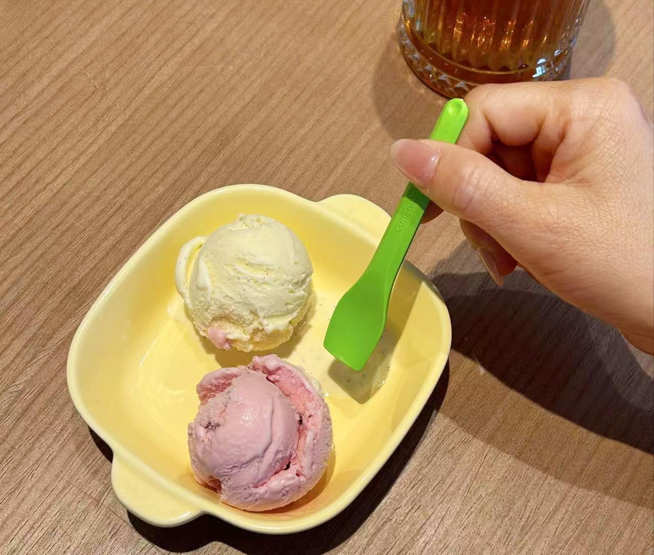 LIDUI-100 Count Small Compostable Ice Cream Spoons,3.75 Inch Tiny Multi ...