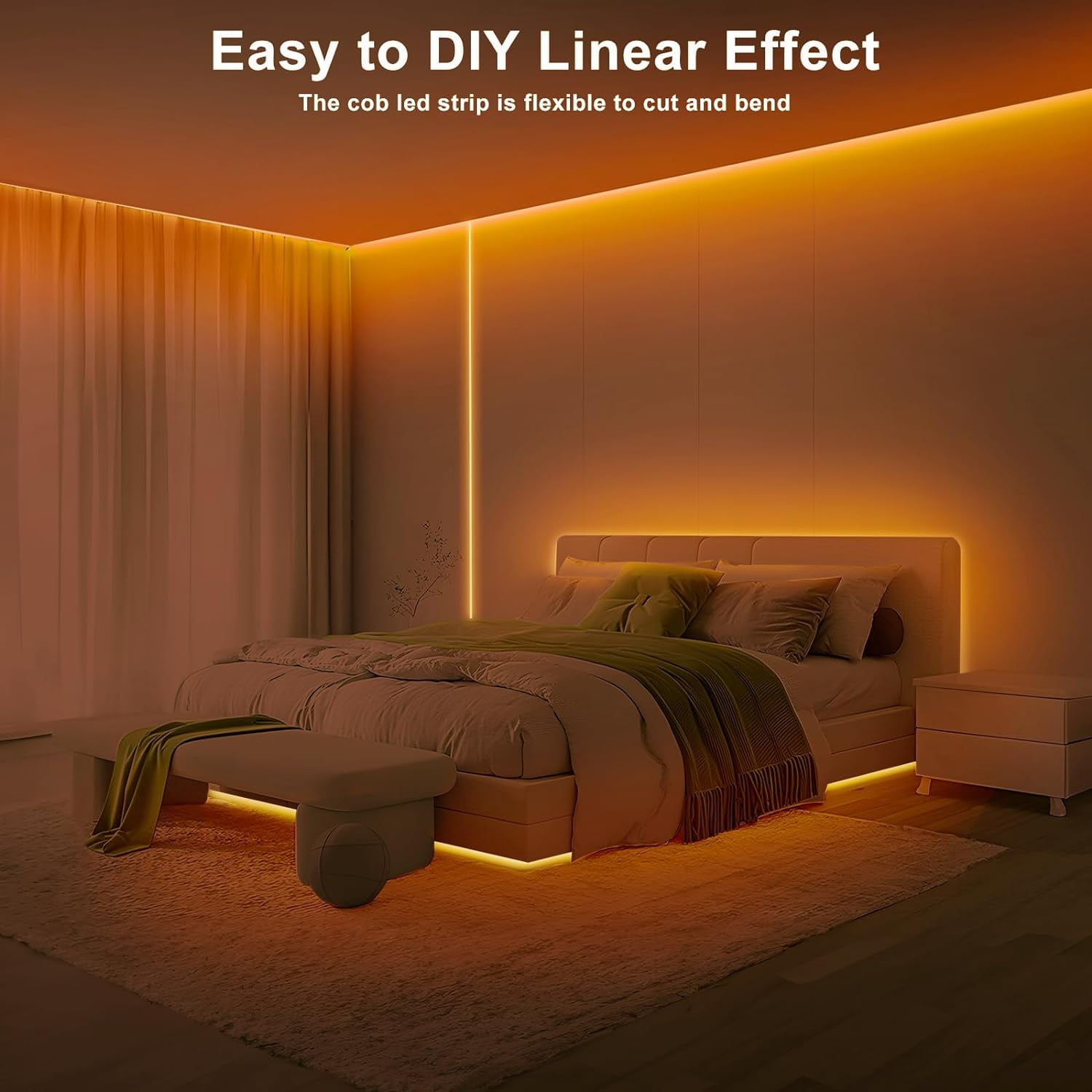 Led Strip Rom LIDUI-16.4ft 1800K COB Led Strip Lights with RF Remote, Dimmable Bright ...