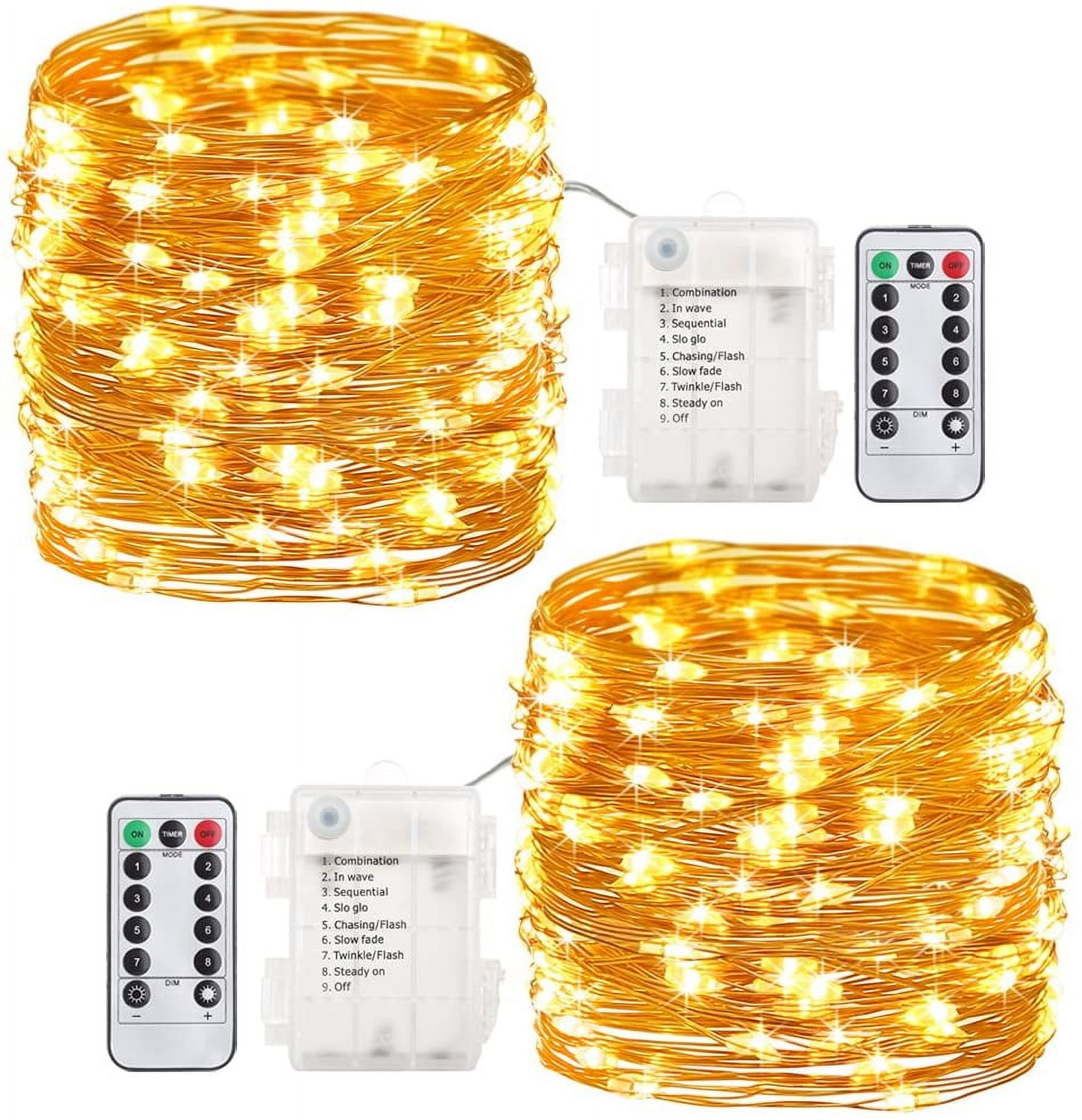 Led 0157 LIDUI-2 Pack 20 Feet 60 Led Fairy Lights Battery Operated with Remote ...