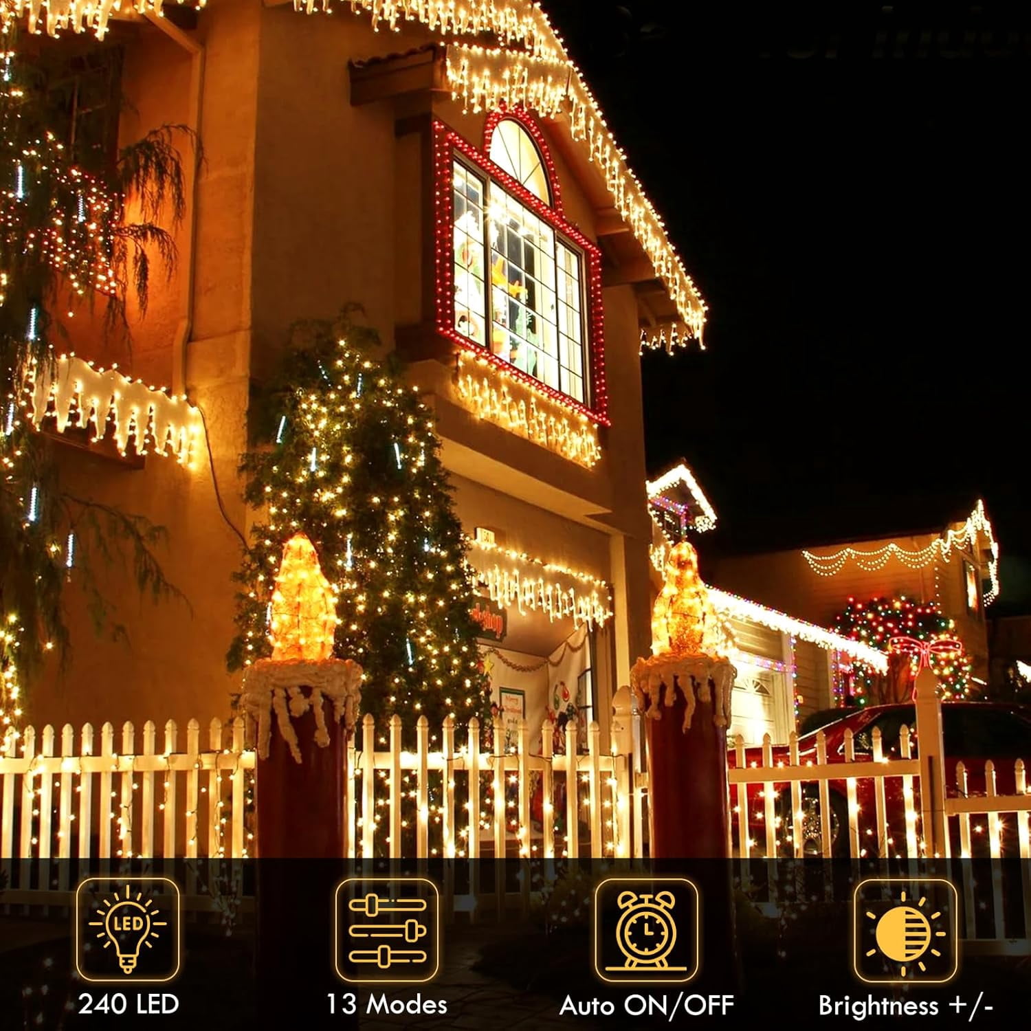 LIDUI-240LED 88Ft Connectable String Lights Indoor Outdoor Clear Wire ...