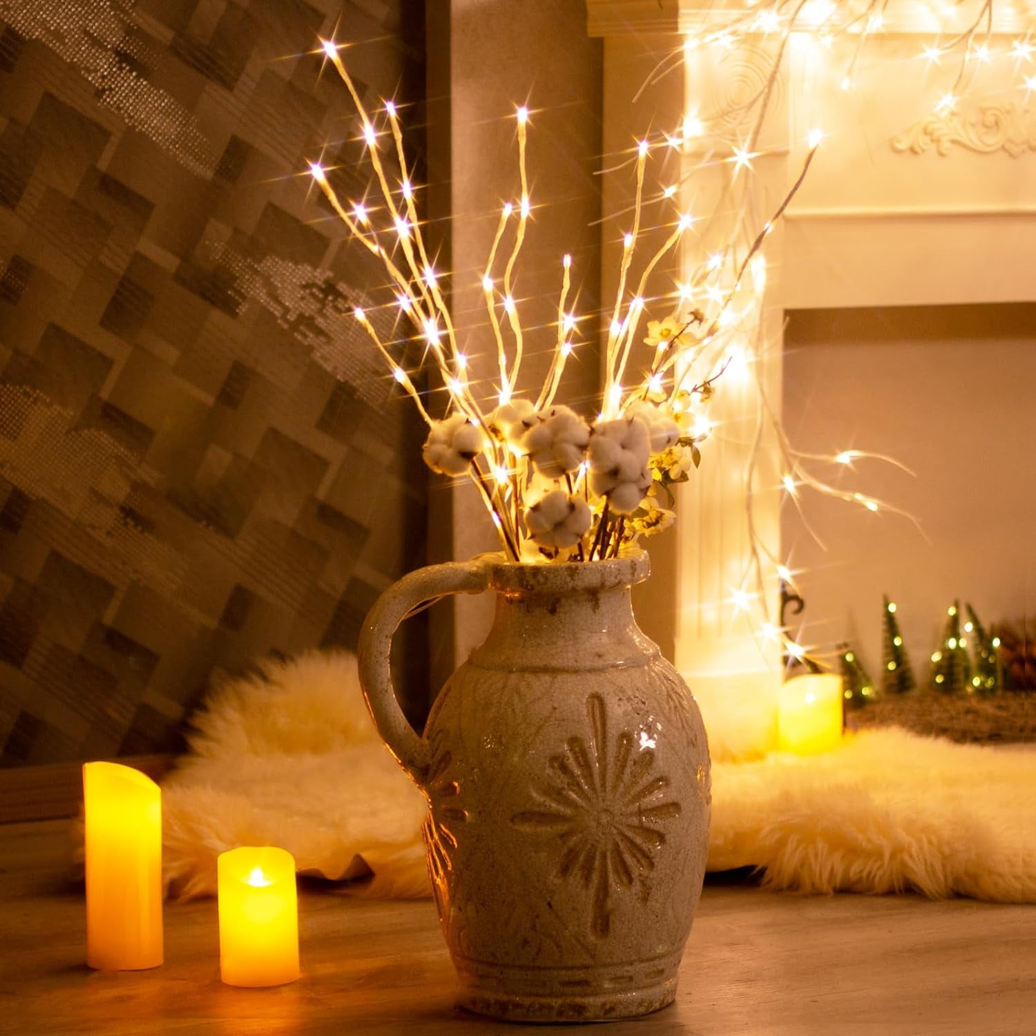 LIDUI-3PK 30'' Lighted Birch Twig Branches with 60 LED Warm White Bulbs ...