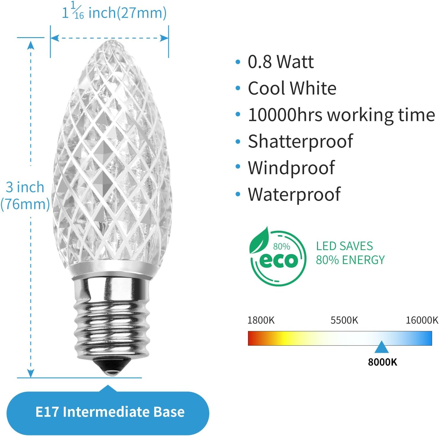 LIDUI-C9 Led Replacement Christmas Light Bulbs, C9 Shatterproof Led ...