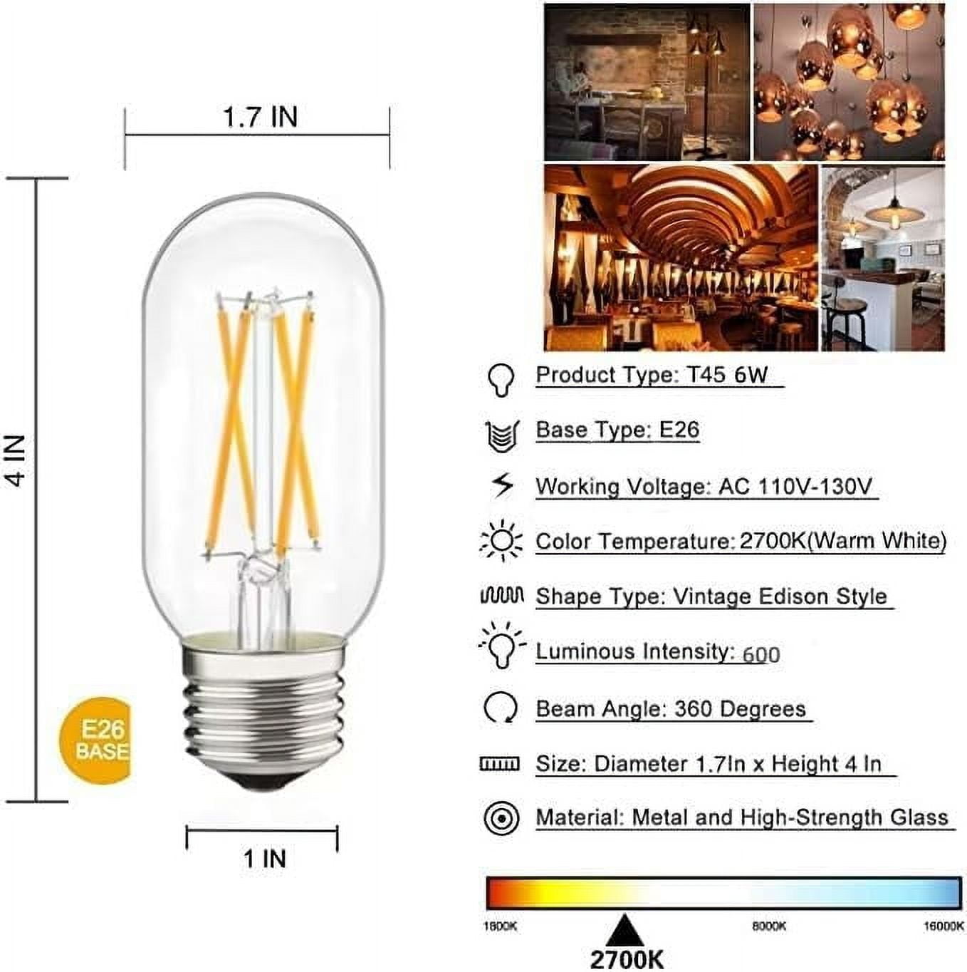LIDUI-Dimmable LED Tubular Bulb 6W,E26 Clear Edison Bulb,60W Equivalent ...