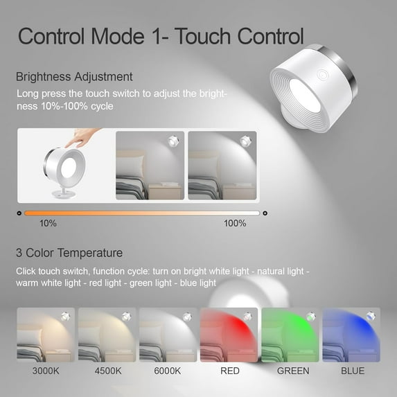 LIDUI-LED Wall Sconces Set of Two, Rechargeable Battery Operated Wall ...