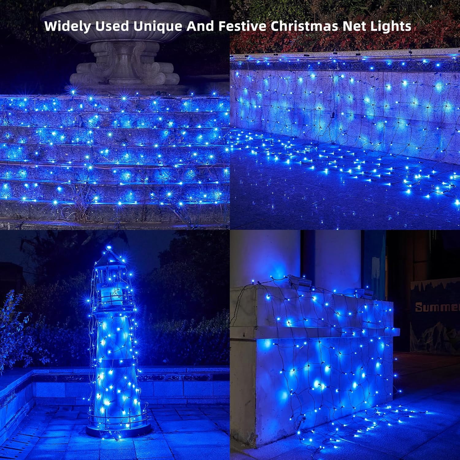 LIDUI-Led Christmas Net Lights Blue Outdoor Christmas Lights 160LED