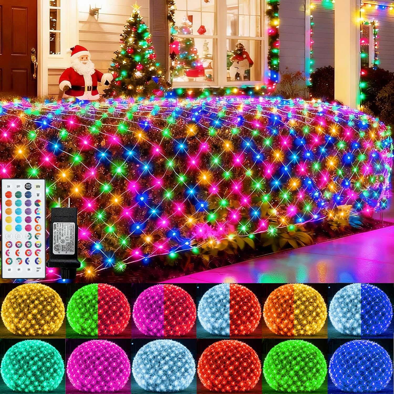 LIDUI-RGB Net Lights, Color Changing Christmas Outdoor Mesh Lights, 9 ...