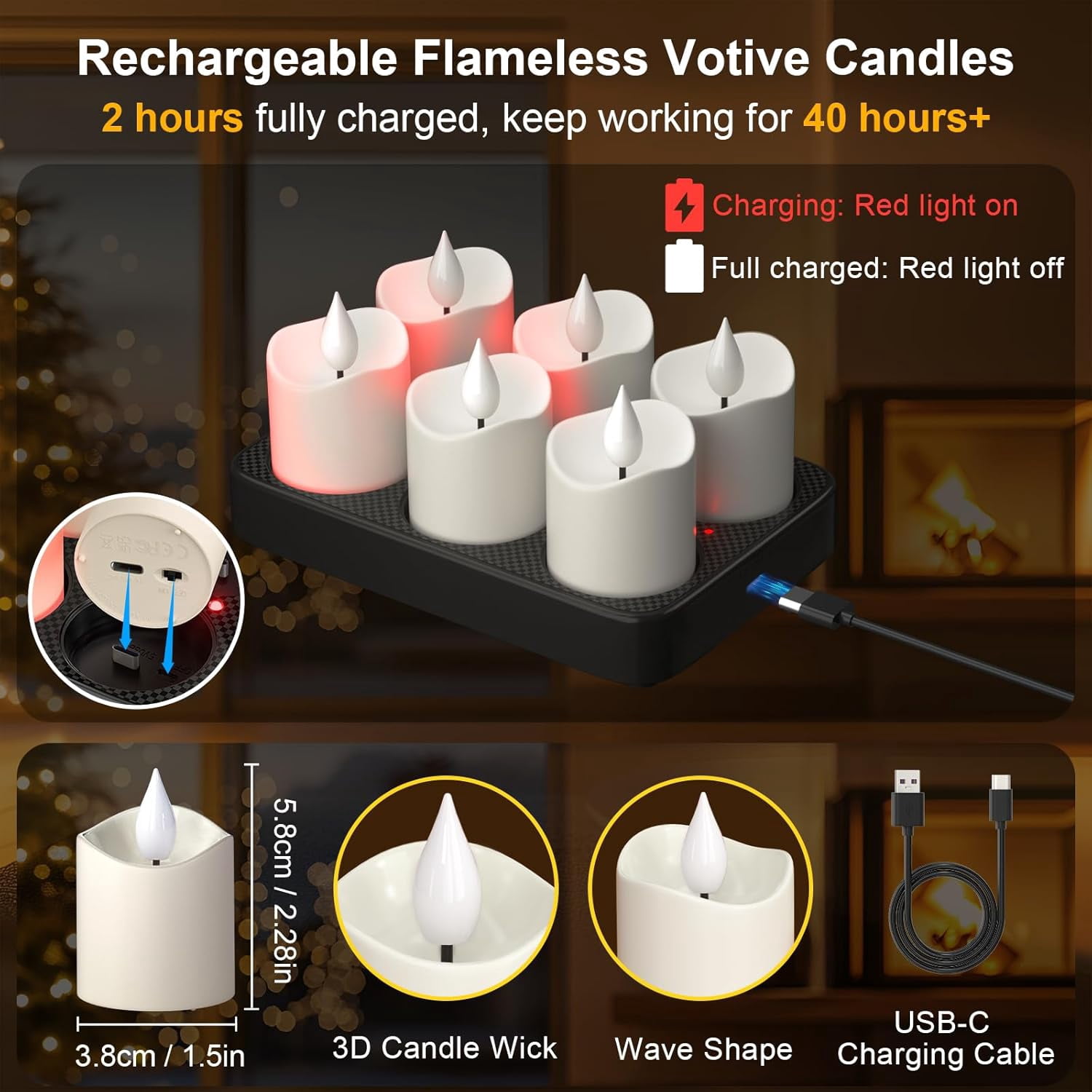LIDUI-Rechargeable Flameless Candles with Remote Timer & Charging Base ...