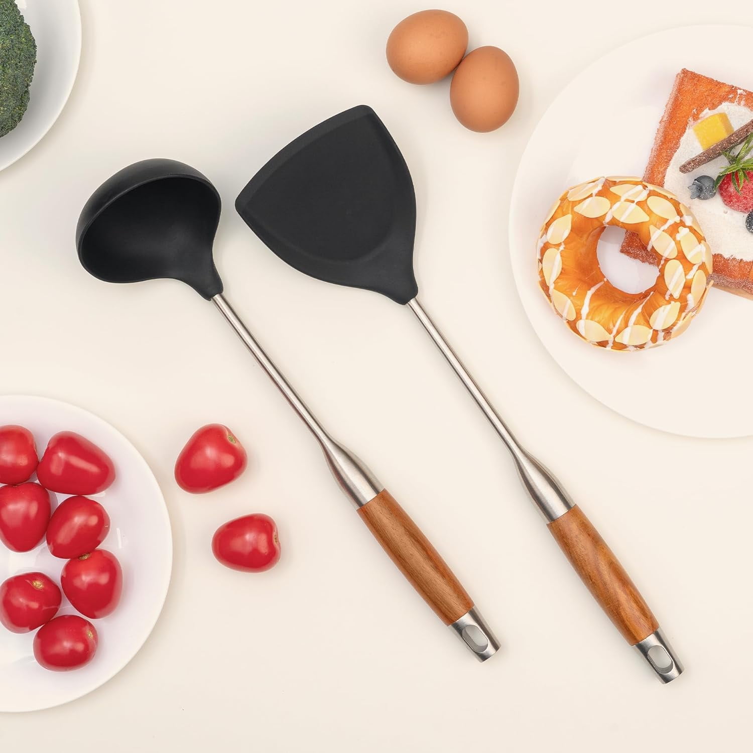 LIDUI-Silicone Spatula and Ladle Tool Set - Wok Tools, Wok Utensil ...