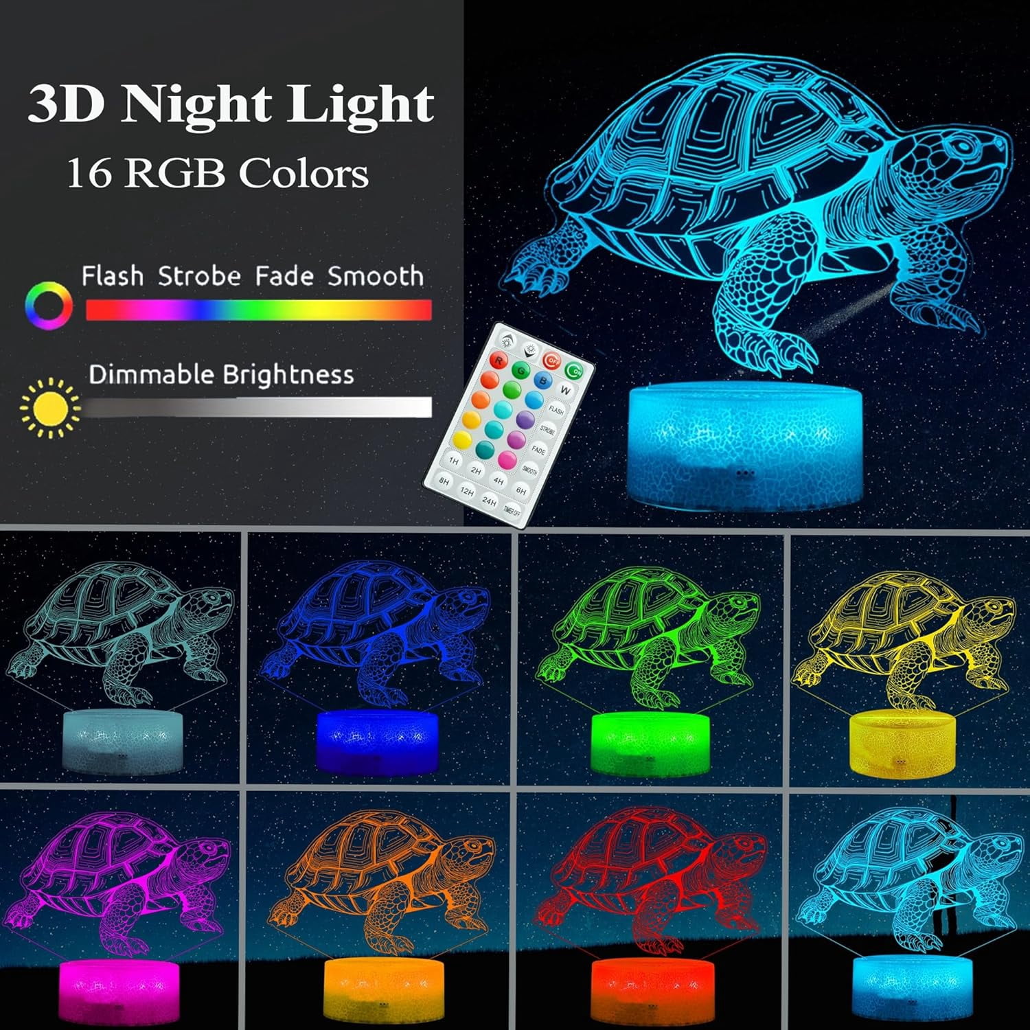 LIDUI-Tortoise Gifts for Men, Turtle Night Light with Remote Control ...