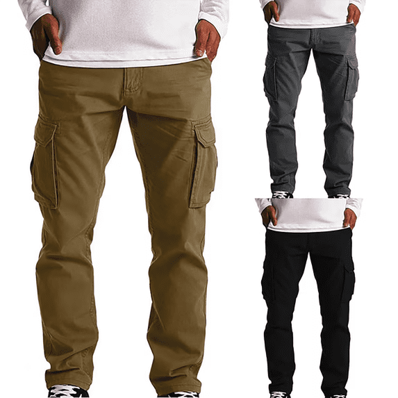 Axiiglly Cargo Pants for Men, Elastic Button Down Waisted Straight Slim Fit Work Pants with Multi Pockets, Casual Lightweight Workout Hiking Joggers Trousers S-2XL