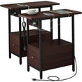 thumbnail image 1 of LIDYUK End Table with Charging Station, Narrow Side Table with Drawer and USB Ports & Power Outlets, Nightstand Bedside Tables for Small Spaces, Bedroom, Living Room, Dark Cherry, Set of 2, 1 of 7