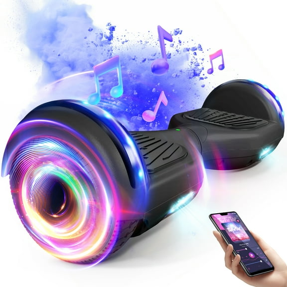 LIEAGLE Bluetooth Hoverboard 6.5" Two-Wheel Self Balancing Electric Scooter 24V 10MPH Hover Board with Lights for Kids Adults Black