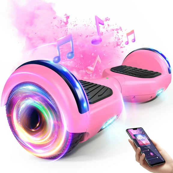 LIEAGLE Bluetooth Hoverboard 6.5" Two-Wheel Self Balancing Electric Scooter 24V 10MPH Hover Board with Lights for Kids Adults Pink