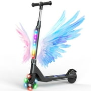 LIEAGLE Electric Scooter for Kids Ages 6-12 Lightweight Kick Scooter with Adjustable Handlebar Flashing Rainbow Lights PU Wheel YD530 Black