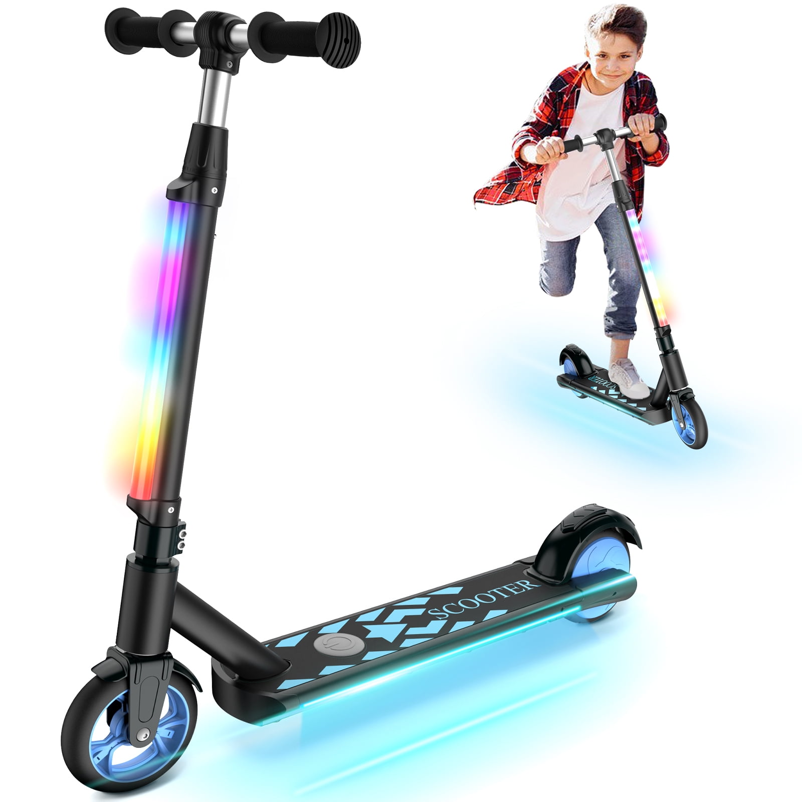 LIEAGLE Electric Scooter for Kids Ages 6-12 Lightweight Kick Scooter with  Adjustable Handlebar Flashing Rainbow Lights PU Wheel YD530 Black
