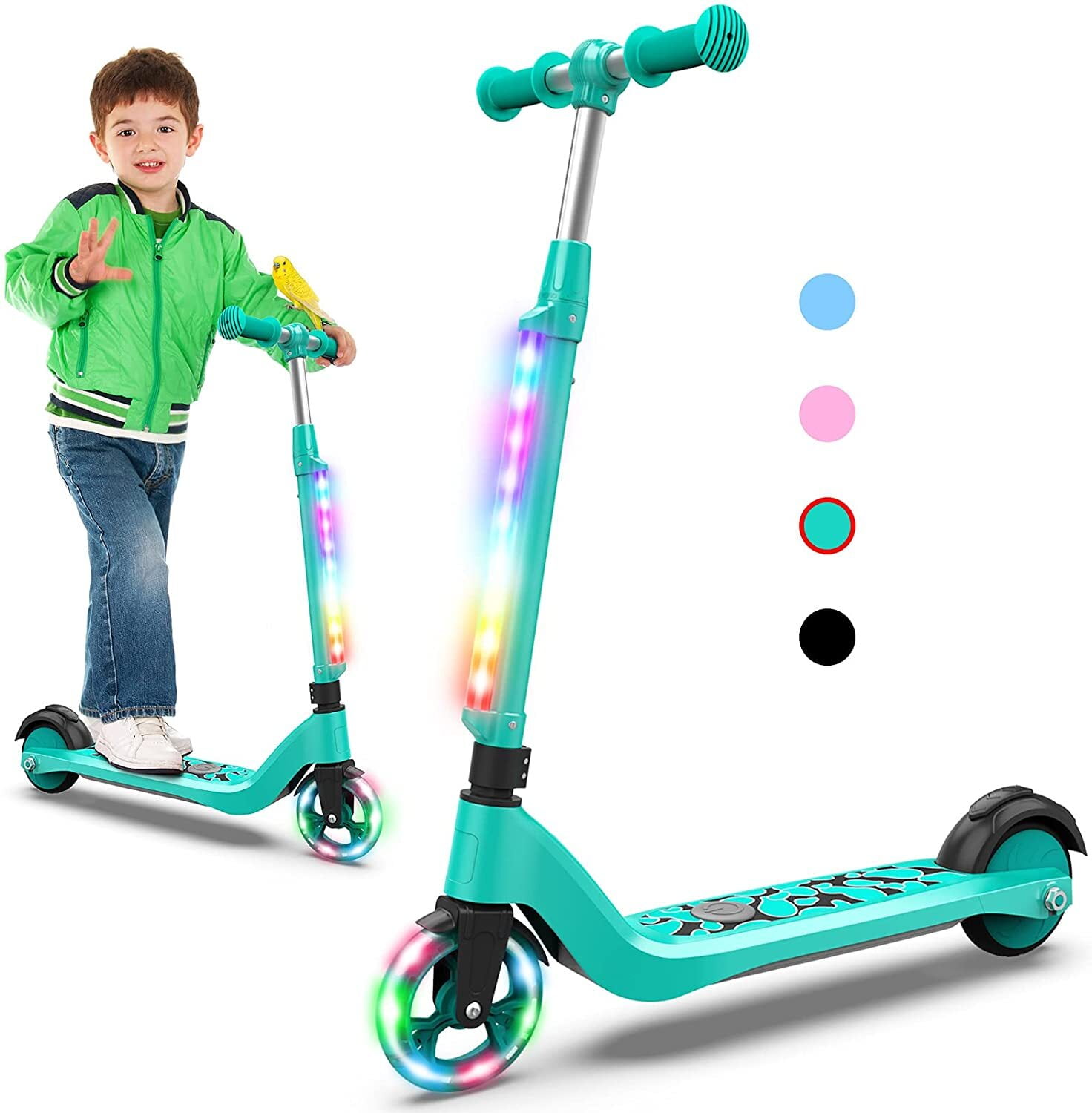 Lieagle Electric Scooter for Kids Ages 6-12 Lightweight and Adjustable Handlebar with Flashing Rainbow Lights Glow PU Wheel Yd531 Blue, Size: Yd531 (