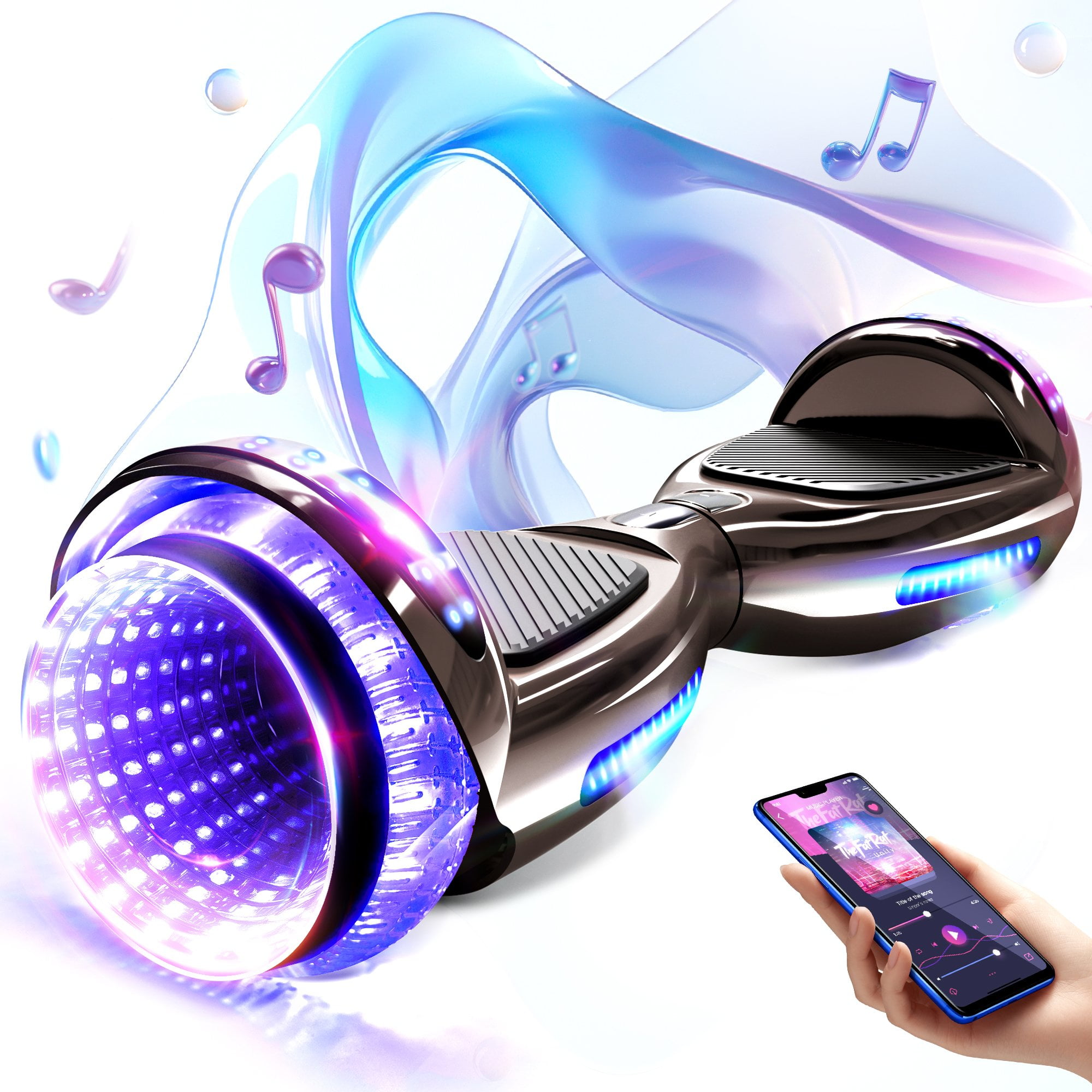 LIEAGLE Hoverboard 6.5 inch Bluetooth Hoverboard Self Balancing Two Wheel Scooter with LED Lights for Kids Teens and Adults Chrome Black Walmart