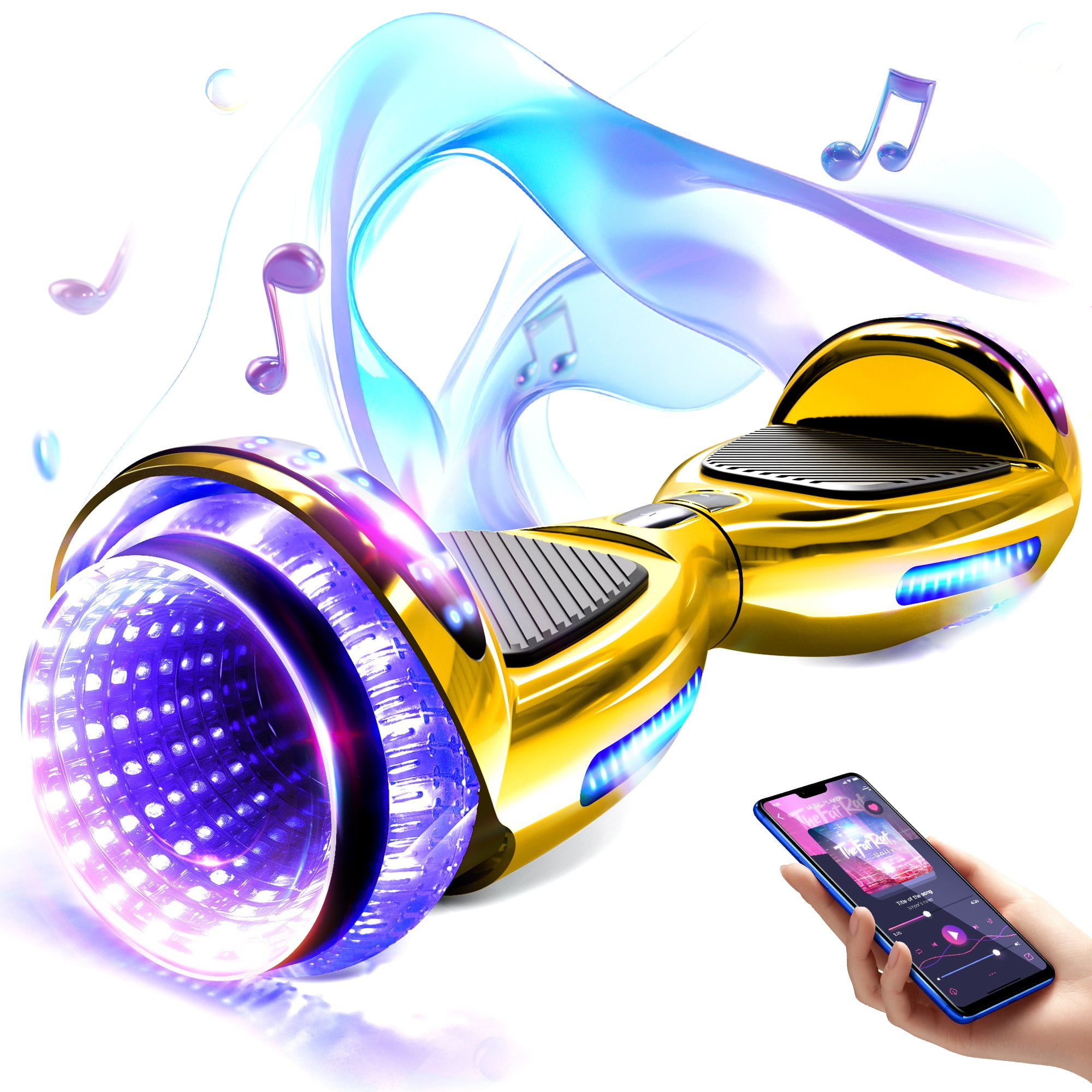 LIEAGLE Hoverboard 6.5 inch Bluetooth Hoverboard Self Balancing Two Wheel Scooter with LED Lights for Kids Teens and Adults Chrome Gold Walmart