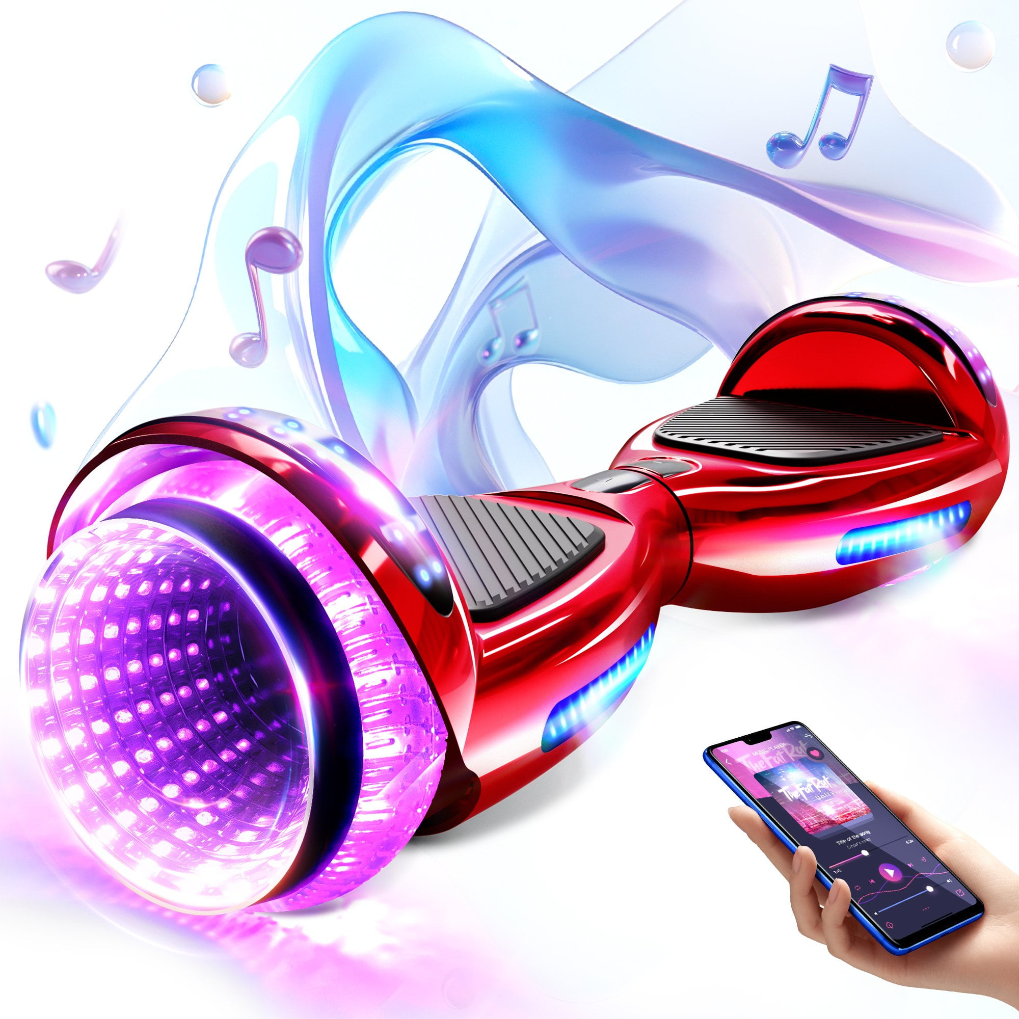 LIEAGLE Hoverboard 6.5 inch Bluetooth Hoverboard Self Balancing Two Wheel Scooter with LED Lights for Kids Teens and Adults Chrome Red Walmart