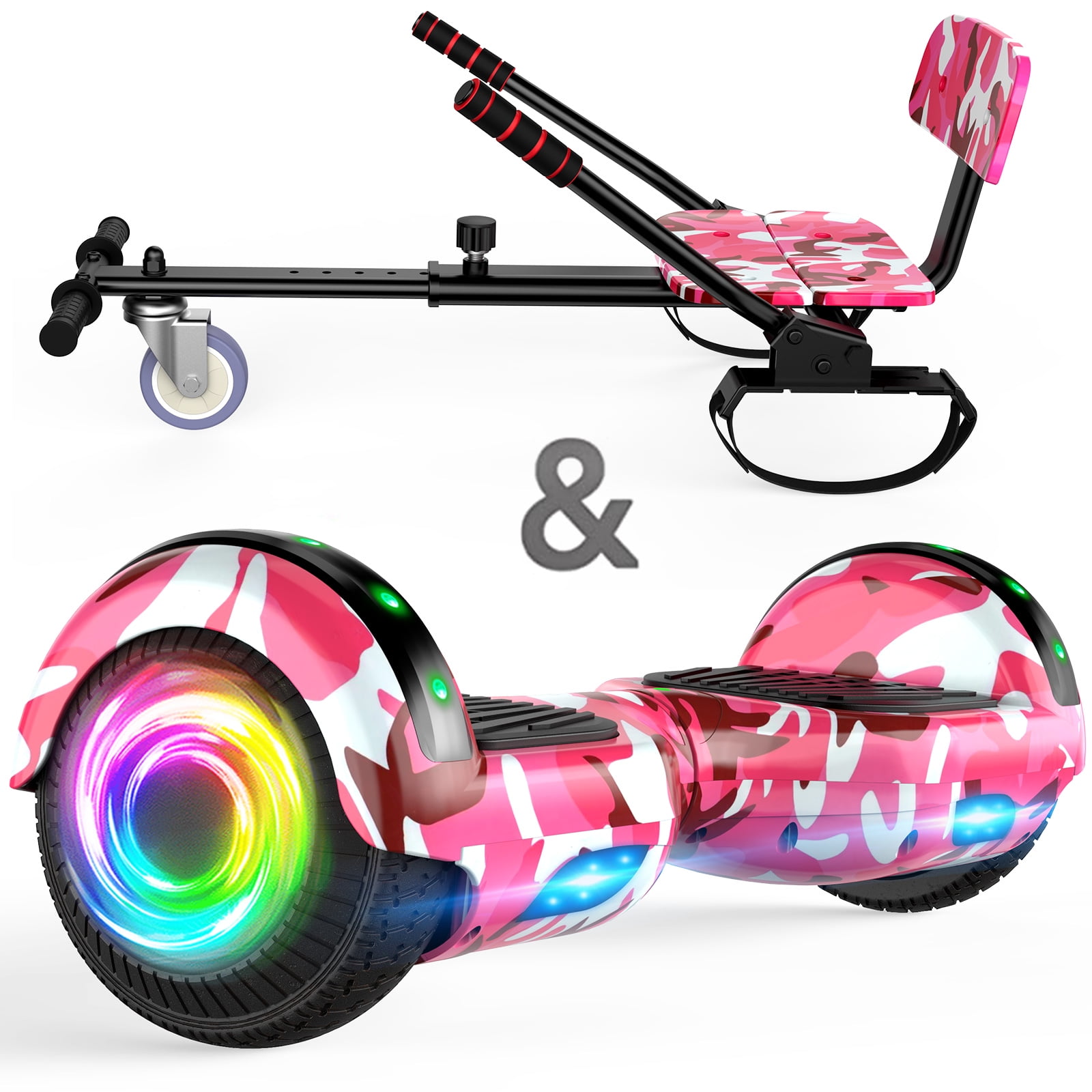 LIEAGLE Hoverboard Go Kart Bluetooth Hoverboard with Attachment Self Balancing Electric Scooter with LED Light for Kids Adults Walmart