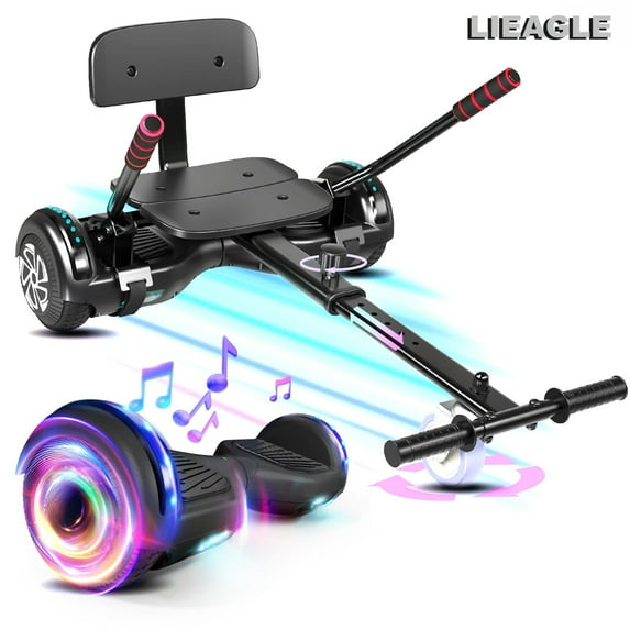 LIEAGLE Hoverboard Go Kart Combo, 6.5" Two Wheel Self Balancing Scooter with Seat Attachment & LED Lights, Suit for Adults and Kids