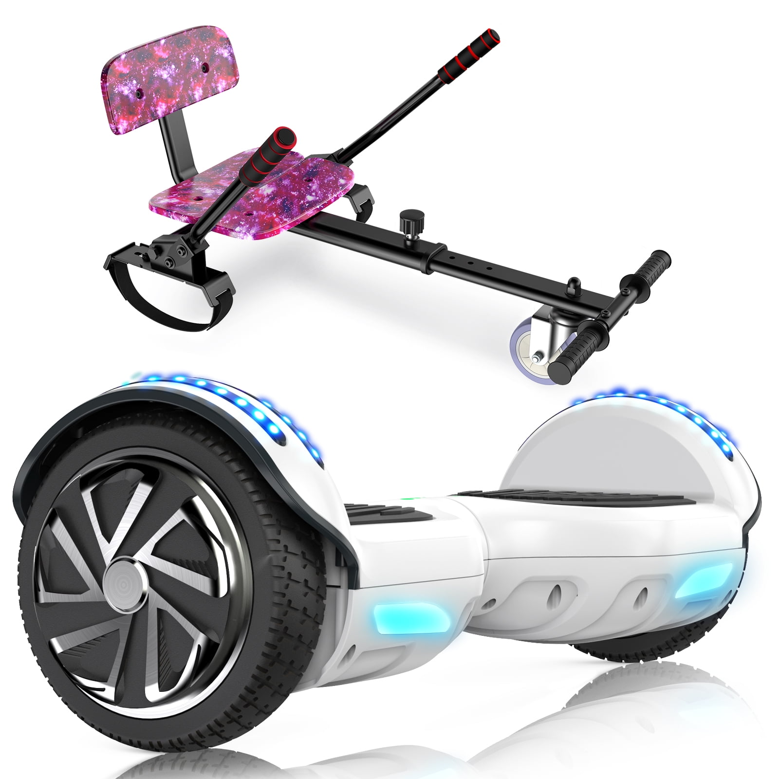 LIEAGLE Hoverboard with Seat 6.5 inch Hoverboard Go Kart Combo with Bluetooth Speaker LED Lights for Kids Adults Walmart