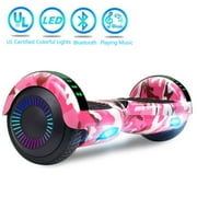 LIEAGLE Two Wheel Self Balancing Scooter 6.5" Bluetooth Speaker with LED Lights Electric Hoverboard for Kids, Teens and Adults, Camouflage Pink