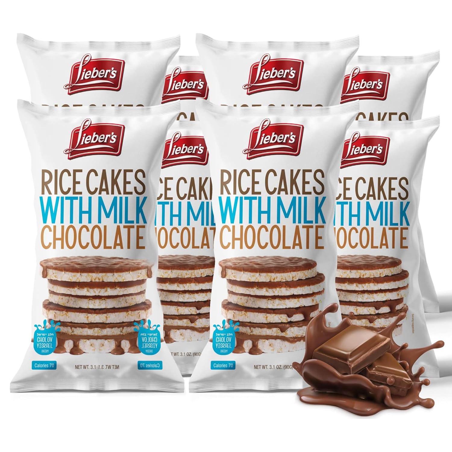 LIEBERS Milk Chocolate Rice Cakes, Kosher Certified Dairy, Gluten Free
