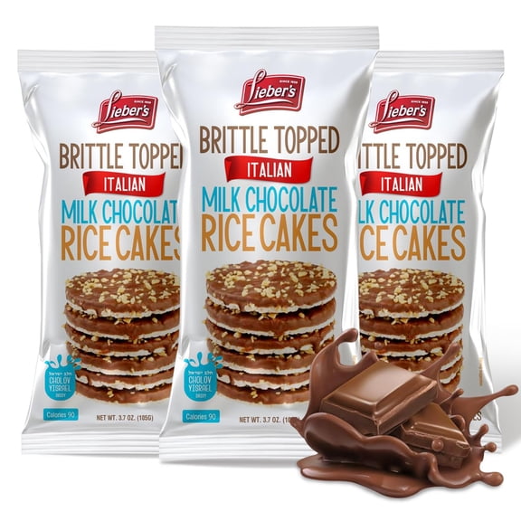 LIEBERS Thin Chocolate Rice BCF26 Cakes, Kosher Certified Dairy and Dairy Free Options, Gluten Free Snack Pack Of 3 (Brittle Topped Milk Chocolate)