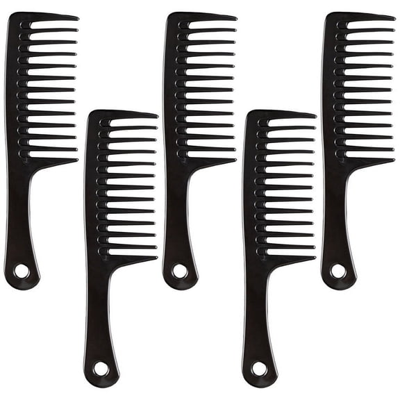 LIEISFEPER 5 Pcs Hair Brush Wide Tooth Comb Black for Wet and Dry Black