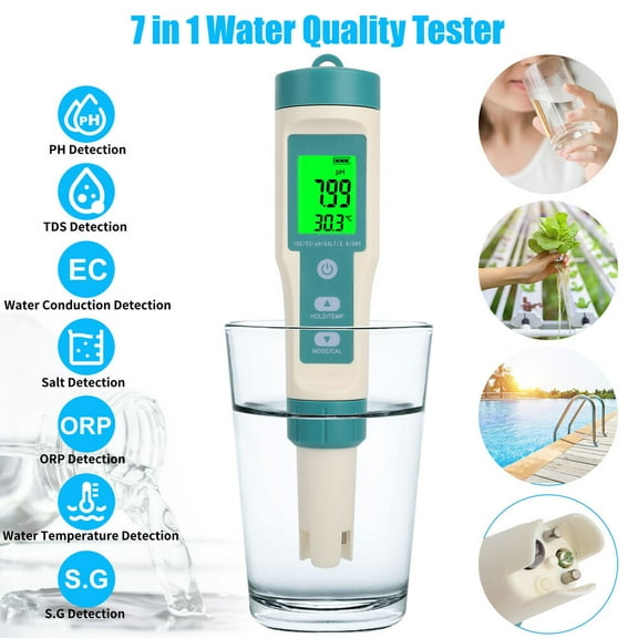 LIENIAO PH Meter, 7 in 1 pH/TDS/EC/ORP/S.G/Salinity/Temp Meter with ATC pH Tester, 0.01 Resolution High Accuracy Water Tester, pH Meter for Water Household Drinking, Swimming Pool and Aquarium