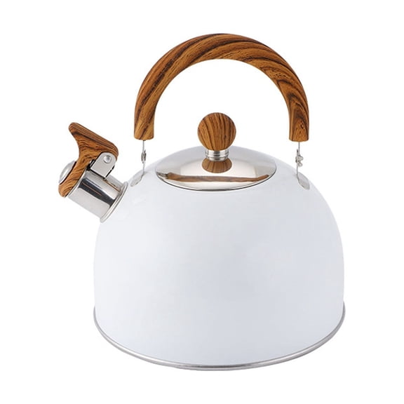 LIERTOUR 2.6 QT High-End Whistling Teapot Advanced Stainless Steel Water Bottle with Graphic Heat Resistant Handle Minimalist Gear for Adults White