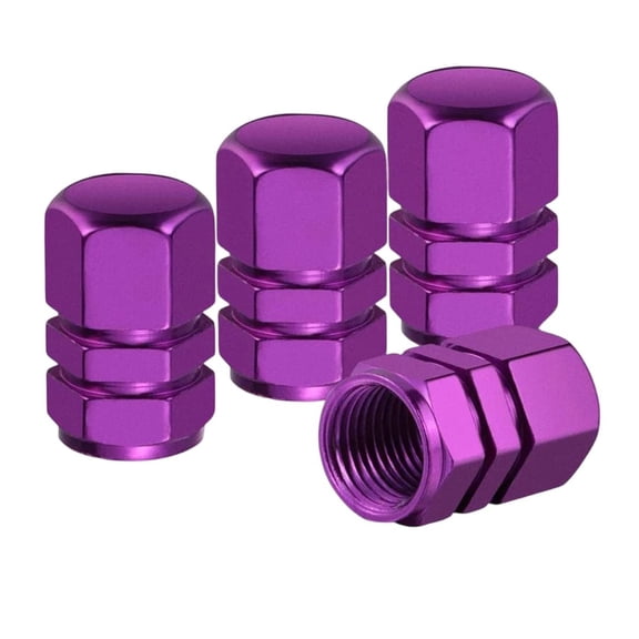 LIERTOUR Aluminum Tire Valve Stem Caps, Universal Hexagonal Metal Air Port Covers with Screw Design for Cars and Trucks, Durable Protective Accessories, Silver, 4 Pack Purple