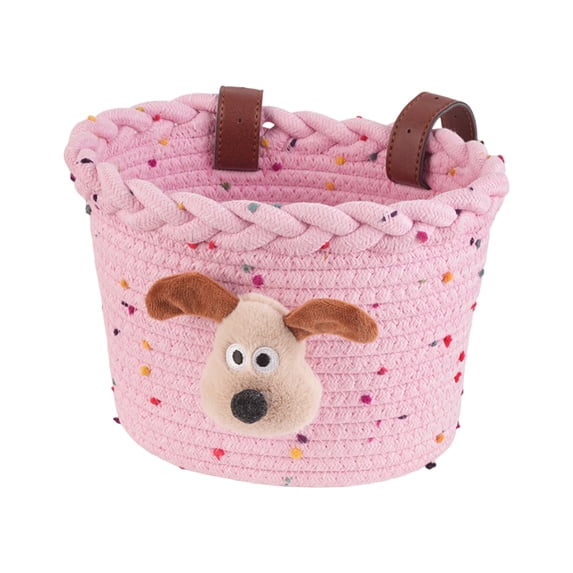 LIERTOUR Bicycle Basket with Cotton Rope, Cartoon Style Bike Storage Basket for Dolls and Toys Handmade Woven Front Handlebar Basket for Cycling Accessory Decor Pink