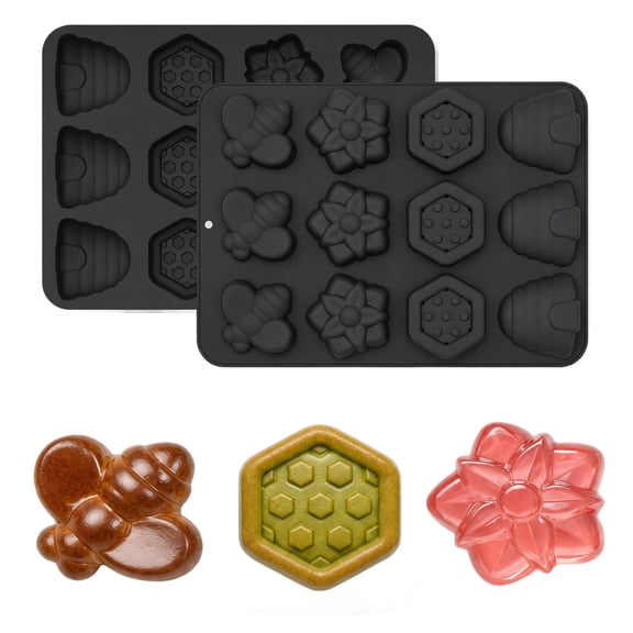 LIERTOUR Cake Mold, 12-Cavity Bee Silicone Cake Mold Food Grade Home DIY Handmade Soap Tray Candy Chocolate Pastry Baking Tool Pan