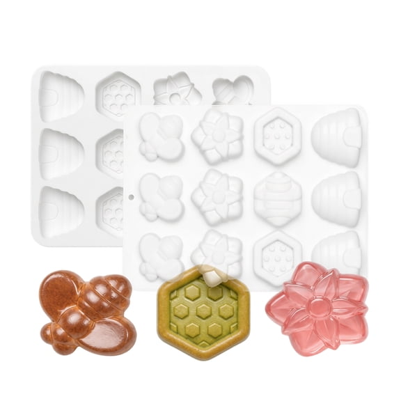 LIERTOUR Cake Mold, 12-Cavity Bee Silicone Cake Mold Food Grade Home DIY Handmade Soap Tray Candy Chocolate Pastry Baking Tool Pan