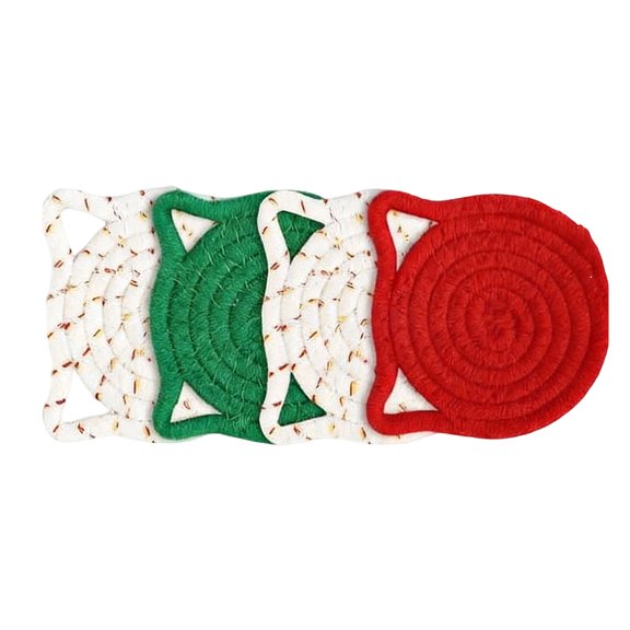 LIERTOUR Cat Shaped Coaster Cotton Rope Woven Heat Insulating Cup Pad Protective Table Mat for Hot Cold Drinks Handcrafted Boho Style Home Decor Kitchen Gift Cat Lovers